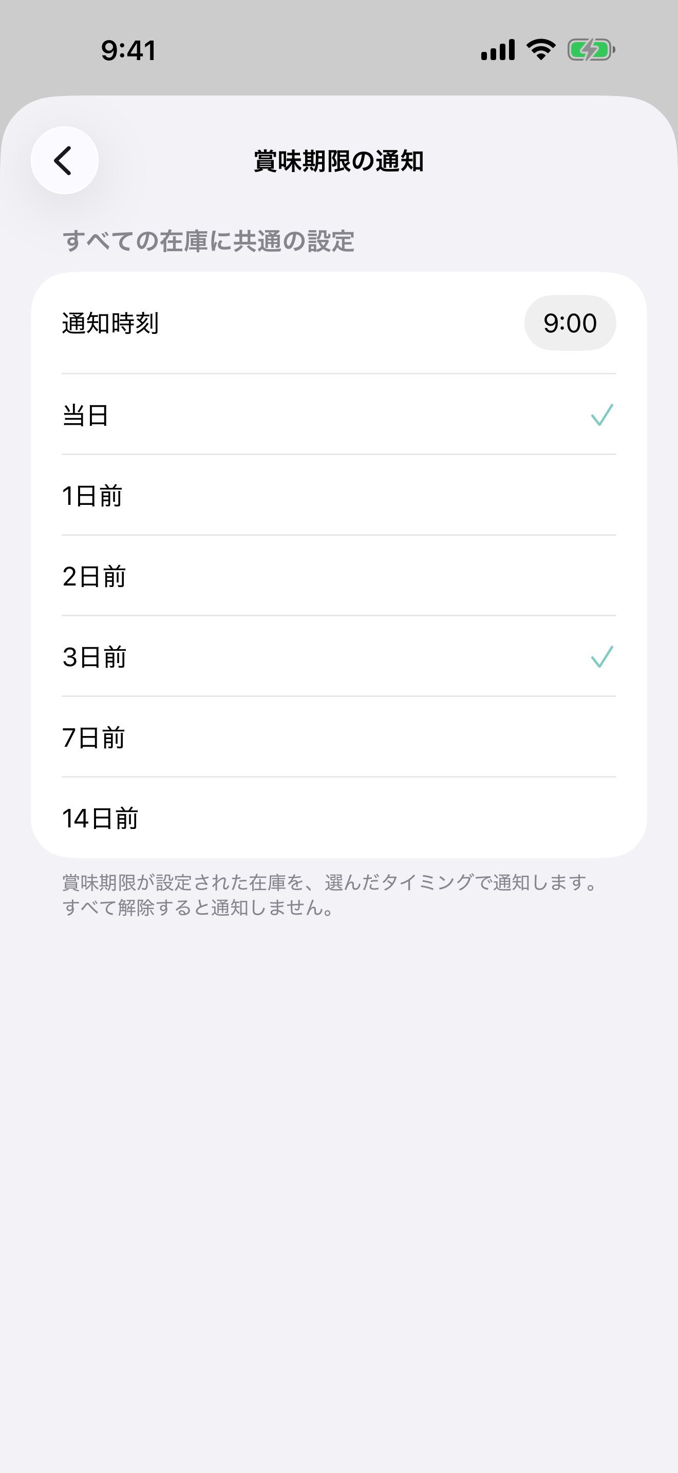 賞味期限を見逃さないの画面